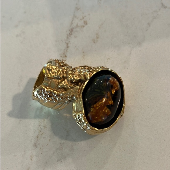 *RARE* Yves Saint Laurent Black Gold Vintage Arty Ring SZ 5 - Picture 2 of 6